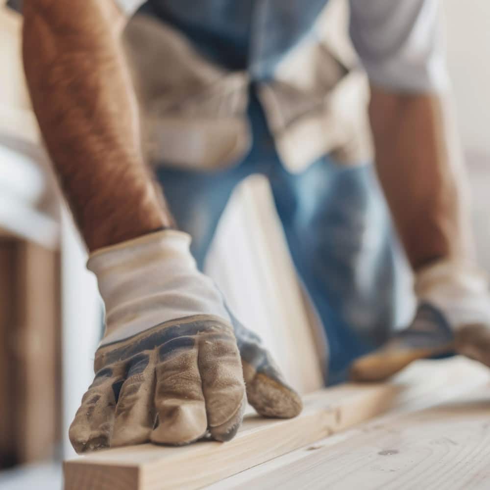 Professional contractor installing new kitchen cabinets